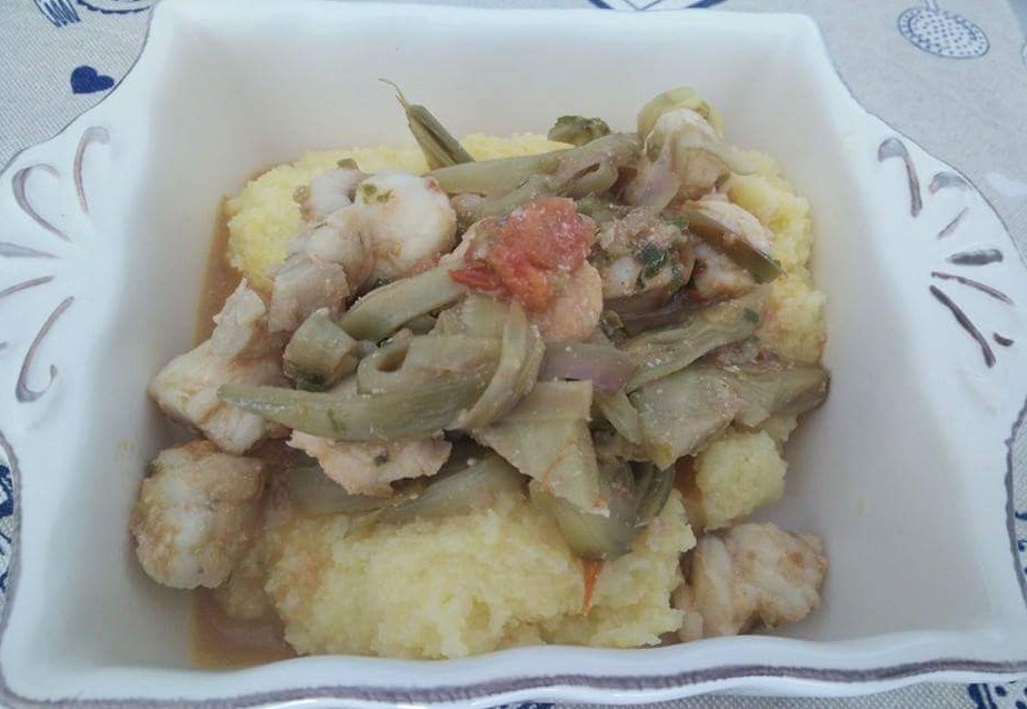 Stufato di pescatrice con carciofi